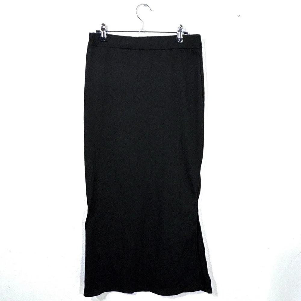 Witchy‎ Whimsygoth Vampy Dark Fairy Black Stretch Side Slit Maxi Long Skirt L